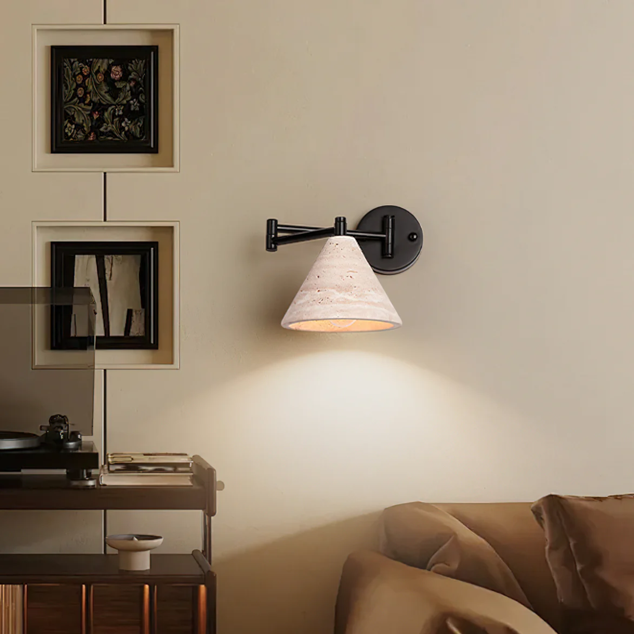 Travira Adjustable Travertine Wall Lamp